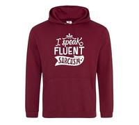 I Speak Fluent Sarcasm Hoodie Wine Samll Funny Quote Sweatshirt for Men Women Unisex Pullover Hoodie Gift for Sarcastic People Witty Casual Wear Joke Hoodie for Teens Adults