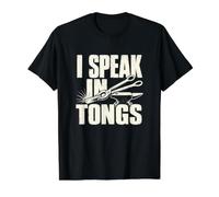 I Speak in Tongs Forge Worker Ironworker Humor Value Graphic T-Shirt, Men, Black, L