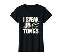 I Speak in Tongs Forge Worker Ironworker Humor Value Graphic T-Shirt, Women, Black, S