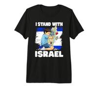 I Stand with Israel Boy Hugging Map Flag Jerusalem for Kids Premium T-Shirt