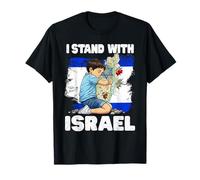 I Stand with Israel Boy Hugging Map Flag Jerusalem for Kids T-Shirt