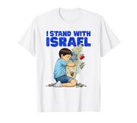 I Stand with Israel Boy Hugging Map Flag Jerusalem for Kids T-Shirt