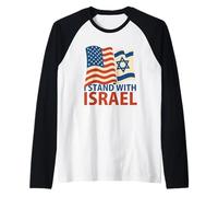 I Stand with Israel USA American Flags Support Art Raglan Baseball Tee