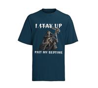 I Stay Up Past My Bedtime - Grim Reaper - Funny Graphic Men's T-Shirt - Casual Printed Tee - Great Gift for Dad, Husband or Brother - Blue - 2XL