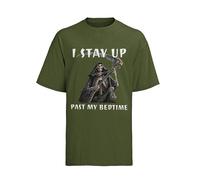 I Stay Up Past My Bedtime - Grim Reaper - Funny Graphic Men's T-Shirt - Casual Printed Tee - Great Gift for Dad, Husband or Brother - Green - S