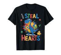 I Steal Hearts Trex Dinosaur Kids Autism Awareness Boys T-Shirt