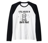 I Still Believe in Santa Paws Cute Christmas Cat Pun Raglan Baseball Tee
