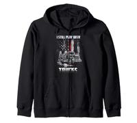 I Still Play With Trucks USA Flag Thin Red Line Firefighter Zip Hoodie