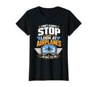 I Stop and Look At Airplanes Value Graphic T-Shirt, Women, Black, XL
