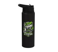 I Stop for Trains Railfan Stainless Steel Insulated Water Bottle