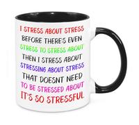 I Stress About Stress Mug - Funny Novelty Gift Silly Present Mug Birthday Christmas for Mum Dad Friend Sister Brother Grandparents for Man Woman Secret Santa Work Quotes (Rainbow)