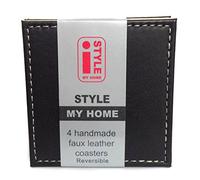 I Style Reversible Faux Leather Coasters with Border Stitch, Plastic, Chocolate/Cream, Set of 4