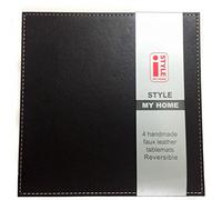 I Style Reversible Faux Leather Placemats with Border Stitch, Plastic, Chocolate/Cream, Set of 4