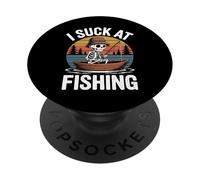 I Suck At Fishing Dad Skeleton Joke Sarcastic Fisherman PopSockets Adhesive PopGrip