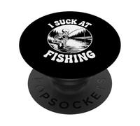 I Suck At Fishing Fisherman Joke Skeleton Bass Fishing PopSockets Adhesive PopGrip