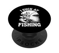 I Suck At Fishing Fisherman Joke Skeleton Bass Fishing PopSockets Adhesive PopGrip