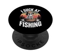 I Suck At Fishing Fisherman Joke Skeleton Bass Fishing PopSockets Adhesive PopGrip