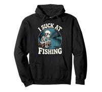 I Suck At Fishing Fisherman Joke Skeleton Bass Fishing Pullover Hoodie