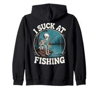 I Suck At Fishing Fisherman Joke Skeleton Bass Fishing Zip Hoodie