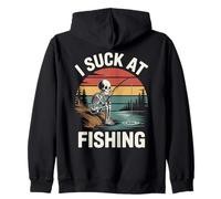 I Suck At Fishing Fisherman Joke Skeleton Bass Fishing Zip Hoodie