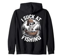 I Suck At Fishing Fisherman Joke Skeleton Bass Fishing Zip Hoodie