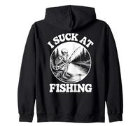 I Suck At Fishing Fisherman Joke Skeleton Bass Fishing Zip Hoodie