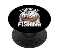 I Suck At Fishing Sarcastic Joke Skeleton Dad Fisherman PopSockets Adhesive PopGrip