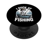 I Suck At Fishing Sarcastic Joke Skeleton Dad Fisherman PopSockets Adhesive PopGrip