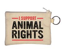 I Support Animal Rights Key Chain Coin Purse Beige