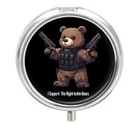 I Support The Right to Arm Bears Pill Organizer Round Pill Box Travel Pill Case Medicine Organizer for Pocket Purse