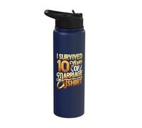 I Survived 10 Years of Marriage Tin Wedding 10th Anniversary Stainless Steel Insulated Water Bottle