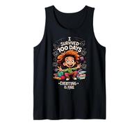 I Survived 100 Day of School Funny It’s Fine Cartoon Graphic Tank Top
