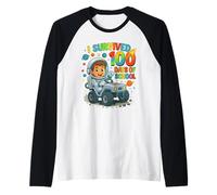 I Survived 100 Days of School Astronaut Space Boys Kids Raglan Baseball Tee