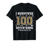 I Survived 100 Days of School Leopard 100 Days Teacher Life T-Shirt