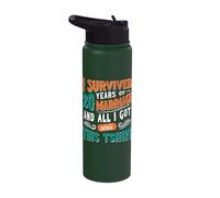 I Survived 20 Years of Marriage Wedding 20th Anniversary Stainless Steel Insulated Water Bottle