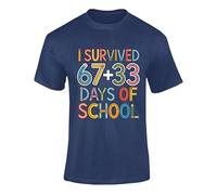 I Survived 67 Days of School colourful T-shirt-perfect for Maths Day, Mathematics for kids and teachers Navy 5-6 Years Style 01
