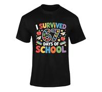 I Survived 67 Days of School colourful T-shirt-perfect for Maths Day, Mathematics for kids and teachers Black 7-8 Years Style 04