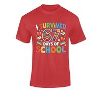 I Survived 67 Days of School colourful T-shirt-perfect for Maths Day, Mathematics for kids and teachers Red 9-11 Years Style 04