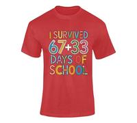 I Survived 67 Days of School colourful T-shirt-perfect for Maths Day, Mathematics for kids and teachers Red 12-13 Years Style 01
