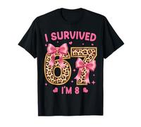 I Survived 67 Now Im 8 Years Old Girls 8th Birthday Leopard T-Shirt