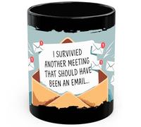 I Survived Another Meeting That Should Have Been an Email Ceramic Coffee Mug 11oz Work Office Humor - Tea Coffee Mug with Comfortable Grip - Unique Fun Gift Cup for Office or Home - Vibrant ID44991