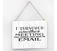I Survived Another Meeting That Should Have Been An Email Distressed Wall Décor Established Wood Sign 10x12 Inch Decorative Wall Art Wood Plaque with Sayings Home Decor for Living Room Office