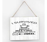 I Survived Another Meeting That Should Have Been An Email Wall Decoration Signs Modern Wooden Plank Hanging Sign Painted Wall Art Wood Plaque Sign Home Decor for Home House 10x12 Inch