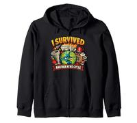 I Survived Another News Cycle Funny Chaos Zip Hoodie