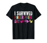 I Survived Finger Paint Day Funny Mom Dad Teacher Kids T-Shirt