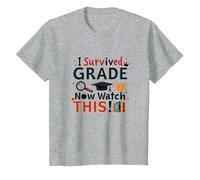 I Survived Grade 2 Now Watch This Graduation Celebration T-Shirt, Kids, Heather Grey, 12 Years