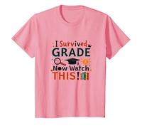 I Survived Grade 2 Now Watch This Graduation Celebration T-Shirt, Kids, Pink, 12 Years