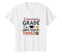 I Survived Grade 2 Now Watch This Graduation Celebration T-Shirt, Kids, White, 12 Years