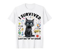 I Survived Last Day Of 1st Grade Funny Cat Student Teacher T-Shirt