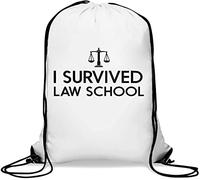 I Survived Law School Funny Lawyer Graphic Gym Sack Casual Drawstring Bag White